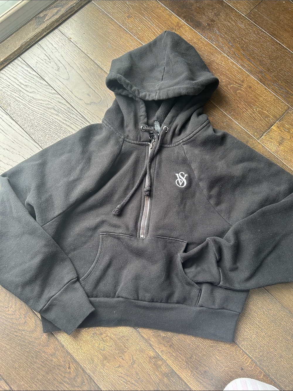 Victoria's Secret Black Half-Zip Hooded Sweatshirt